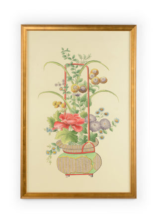 Chinoiserie Basket - Hand-Painted Art by Jamie Merida in Gold Plein Air Frame with Glass