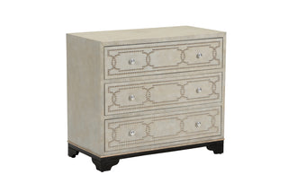 Parson Chest – Gray Linen Finish with Silver Nailhead Trim, 3-Drawer Accent Chest – Modern Storage for Bedroom or Living Room