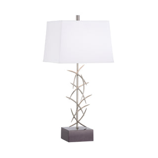 Diez Lamp – 34" Polished Nickel and Black Steel Table Lamp with Off-White Square Silkette Shade, 3-Way Switch – Transitional Accent Lighting