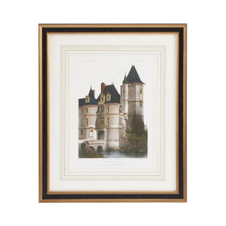 Chateau Des Reaux Lithograph Print in Black and Gold Frame – 26" x 22"