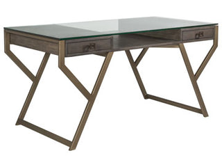 Interlaken Desk - Writing Desk with Glass Top, Mahogany Solids, and Metallic Accents for Office