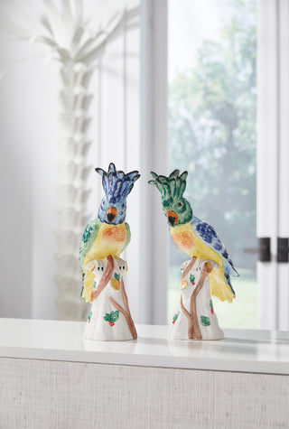 Hope Parrots – Hand-Painted Italian Ceramic Figurines (Pair) in Blue & Green