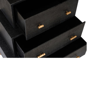 Three-Tiered Chest - Black Raffia with Antique Gold Metal Handles