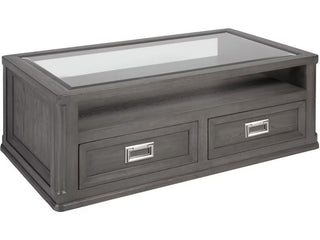 Appellation Rectangular Cocktail Table with Glass Top and Hidden Storage in Gray