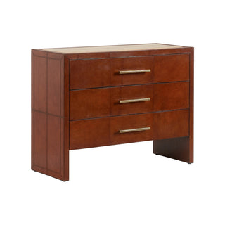 Santino 3-Drawer Chest - Leather-Covered Exterior with Natural Travertine Top, Elegant Storage Solution,