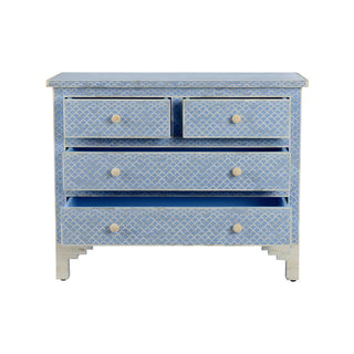 Milford Chest – Hand-Laid Bone Inlay Pattern, 4-Drawer Coastal Accent Chest - Bedroom, Entryway, or Living Space