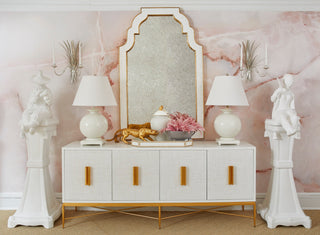 Radison Mirror - Antique White with Gold Leaf Edges and Antiqued Mirror