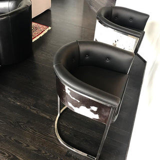 Calvin Counter Stool - Black & White Hide - Polished Nickel Finish, Transitional Bar Stool for High Traffic Areas