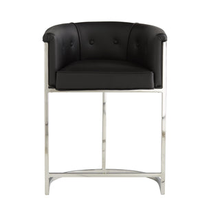 Calvin Counter Stool - Black & White Hide - Polished Nickel Finish, Transitional Bar Stool for High Traffic Areas