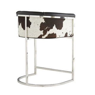 Calvin Counter Stool - Black & White Hide - Polished Nickel Finish, Transitional Bar Stool for High Traffic Areas