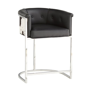 Calvin Counter Stool - Black & White Hide - Polished Nickel Finish, Transitional Bar Stool for High Traffic Areas