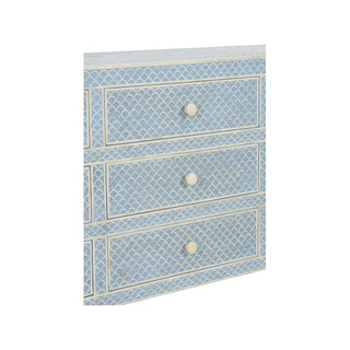 Milford Dresser - White & Blue Bone Inlay, Fish Scale Pattern, 9 Drawers, 35" Height, Artisan Crafted