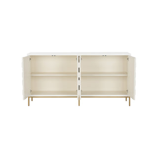 Sloan Street Cabinet - White & Natural Grasscloth and Wood, Push-Open Doors, 36" Height