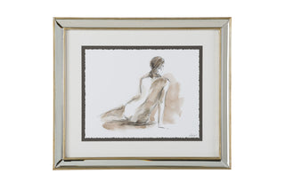 Gestural Figure Study I & II - Framed Artworks with Mirrored Silver Frames, Elegant Wall Décor for Home or Office