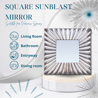 Square Sunblast Brilliance - Modern Wall Mirror with Radiant Sunburst Design for Contemporary Home Decor