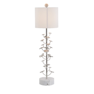 Nickel-Plated Table Lamp – White Marble Base, 32.25" Height, Textured Finish