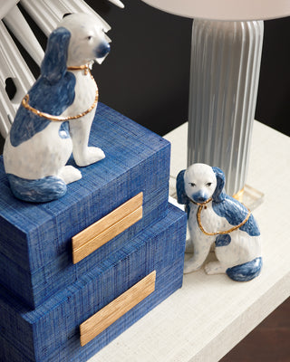 Roxie Twins - Blue (Pair) – Staffordshire-Inspired Ceramic Dogs with Blue & Metallic Gold Finish, 9" Tall