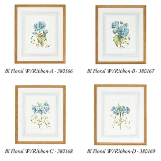 Bl Floral with Ribbon - Hand-Colored Engraving - Elegant Wall Art