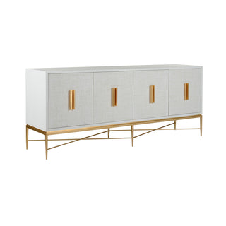 Williams Console - Swirl Rope Doors, White/Black Grass Cloth & Antique Gold/Brushed Nickel, Modern Cabinet