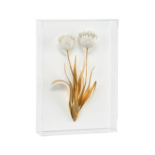 Porcelain Flowers Wall Décor - Antique Gold Leaf & Matte White Porcelain