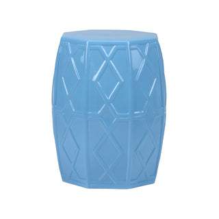 Andreu Ceramic Garden Stool - White, Blue, or White/Gold with Diagonal Design