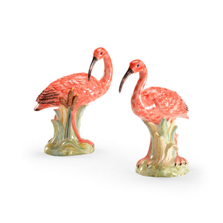 Ibis Pair - Red & White - Hand-Painted Porcelain Sculpture