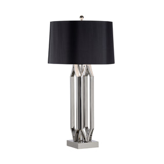 Take The Silver Lamp – 39" Tall Polished Nickel Table Lamp with Black Silkette Shade, Geometric Base, 3-Way Switch – Modern Transitional Accent Lighting
