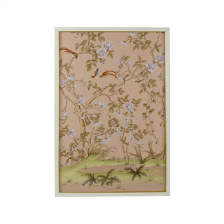 Edgedale Panel Peach – Hand-Painted Watercolor on Silk with White Frame and Gold Edging (70" x 46")