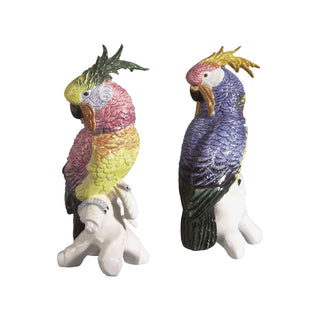 Large Cockatoos (Pair) – Hand-Painted Italian Ceramic, Multicolor, 13.5" Tall