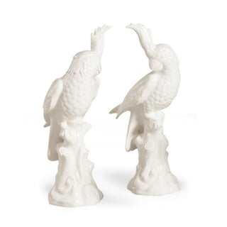 Large White Parrots – Hand-Finished Italian Ceramic Figurines (Pair)