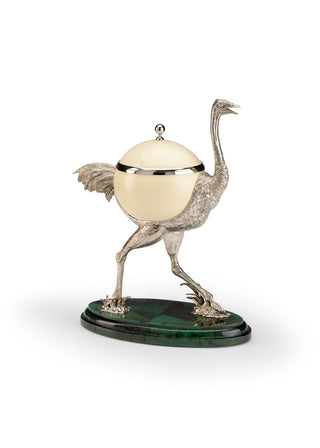 Natural Ostrich Egg Sculpture with Silver-Plated Brass Accents