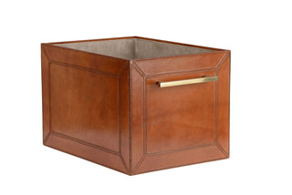 Leather Storage Cube - Cognac