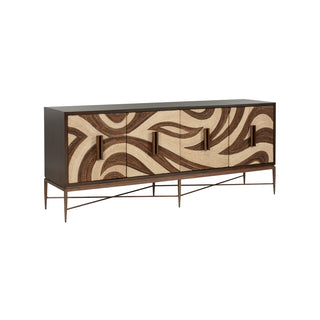 Williams Console - Swirl Rope Doors, White/Black Grass Cloth & Antique Gold/Brushed Nickel, Modern Cabinet