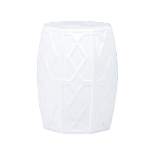 Andreu Ceramic Garden Stool - White, Blue, or White/Gold with Diagonal Design