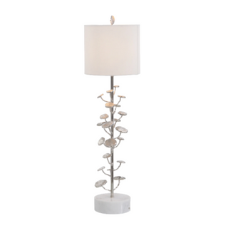 Nickel-Plated Table Lamp – White Marble Base, 32.25" Height, Textured Finish