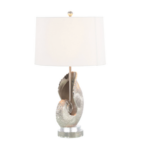 Nautilus Seashell Table Lamp with Nickel Finish and Linen Shade