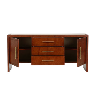 Santino Buffet - Leather-Covered Exterior with Natural Travertine Top, Elegant Storage Solution