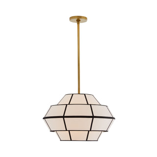 Morten Pendant Light - Antique Brass, White & Black Linen - Modern Lantern Design - Damp Rated