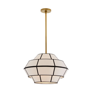 Morten Pendant Light - Antique Brass, White & Black Linen - Modern Lantern Design - Damp Rated