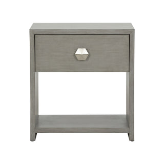 Moxy Bedside Table 1 Drawer - Gray with Geometric Silver Hardware