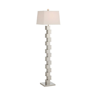 Square Mile Floor Lamp – 64" Polished Nickel Floor Lamp with Offset Cube Design and Off-White Silkette Square Shade – Modern Transitional Lighting