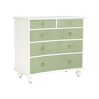 Maxwell Chest - 5-Drawer Storage with White Raffia and Antique Brass Hardware