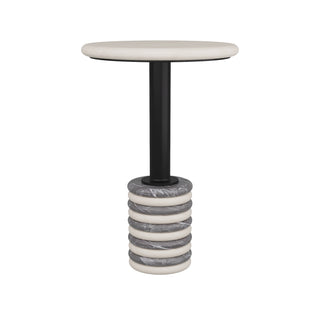 Paola Accent Table - Graphic Black and White Marble with Iron Pedestal