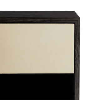 Fitz Side Table - Classic Form with Mixed Materials: Oak, Oak Veneer, and Beige Leather