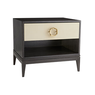 Fitz Side Table - Classic Form with Mixed Materials: Oak, Oak Veneer, and Beige Leather