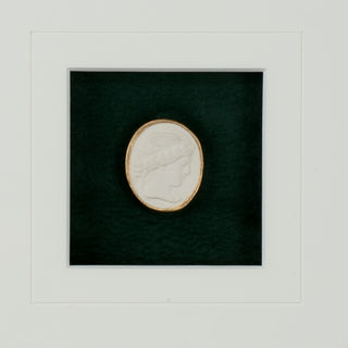 Intaglio In Gold – Deep Green Background Intaglios in Gold Leaf Frame with White Mat