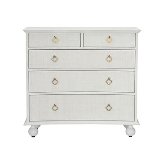 Maxwell Chest - 5-Drawer Storage with White Raffia and Antique Brass Hardware