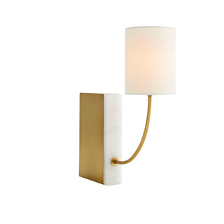 The Flynn Sconce - Antique Brass and White Alabaster with Linen Shade