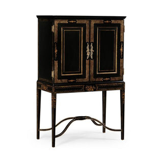 Jonathan Charles Chinoiserie Style Charcoal & Antique Etched Brass Drinks Cabinet