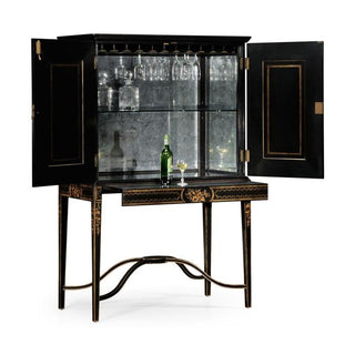 Jonathan Charles Chinoiserie Style Charcoal & Antique Etched Brass Drinks Cabinet